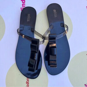 Melissa Blue Harmonic Side Bow Ribbon Thong Flip Flops Sandals Womens